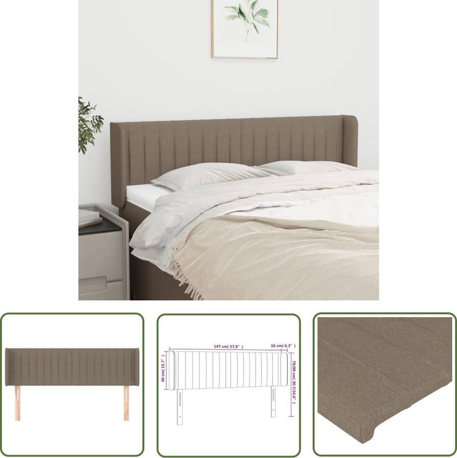 The Living Store Hoofdbord Trendy Hoogte verstelbaar Taupe 147 x 16 x 78 88 cm Hoofd Bord Beddecoratie Hoofdkussen Tapijt Bedroom Decor