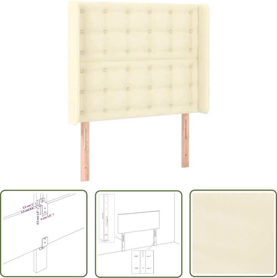 The Living Store Hoofdbord Trendy Hoogwaardig kunstleer Stevige poten Verstelbare hoogte Comfortabele ondersteuning Kleur- crème Afmetingen- 93x16x118 128cm