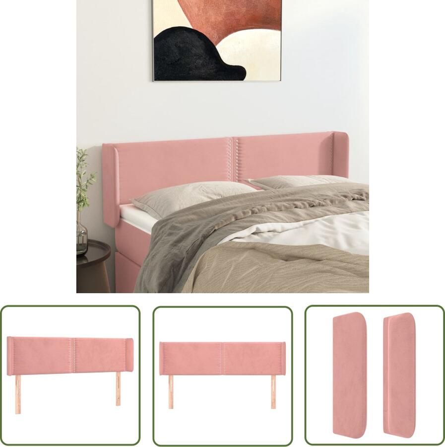 The Living Store Hoofdbord Velours Bedaccessoire 147 x 16 x 78 88 cm Roze Hoofd Bord Hoofdkussen Velvet Roze Beddecoratie