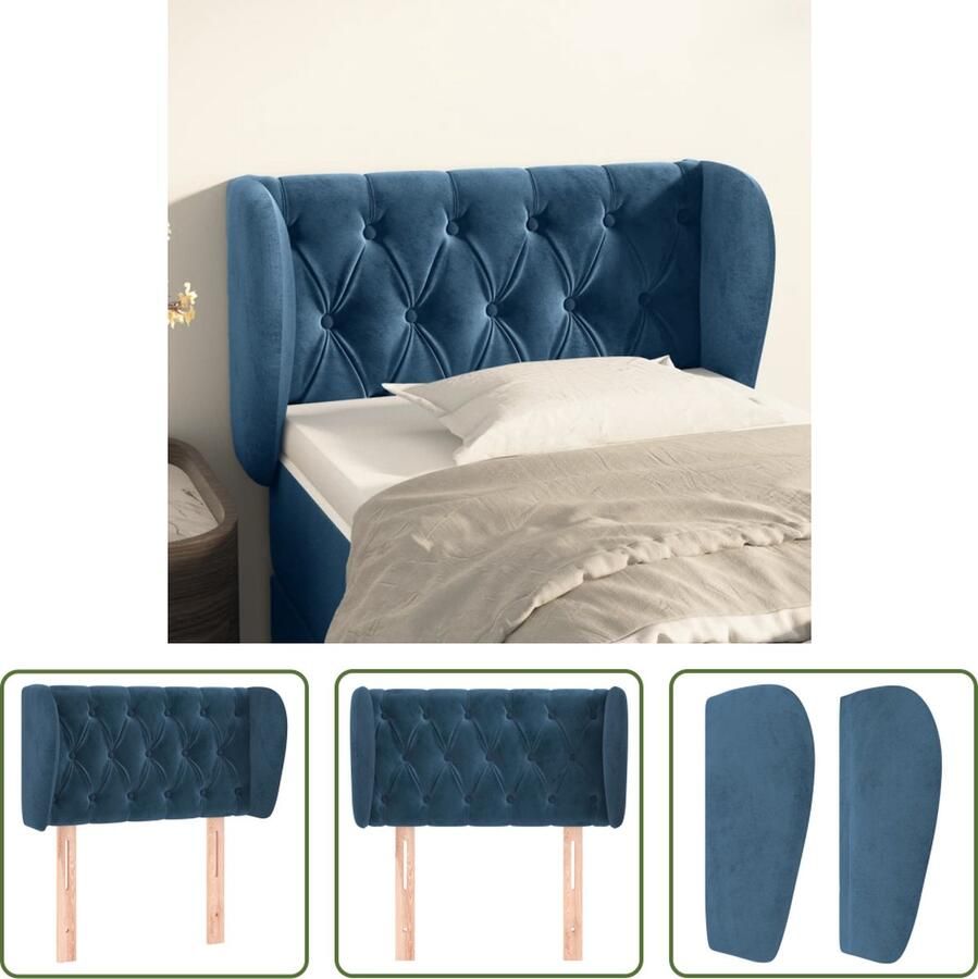 The Living Store Hoofdbord met randen 83x23x78 88 cm fluweel donkerblauw Hoofd Bord Velvet Blauw Beddecoratie Slaapkamers