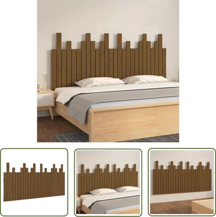 The Living Store Hoofdbord wandmontage 166x3x80 cm grenenhout honingbruin Wandhoofdbord Hoofdboard Grenenhout Klassieke Design Slaapkamervloer
