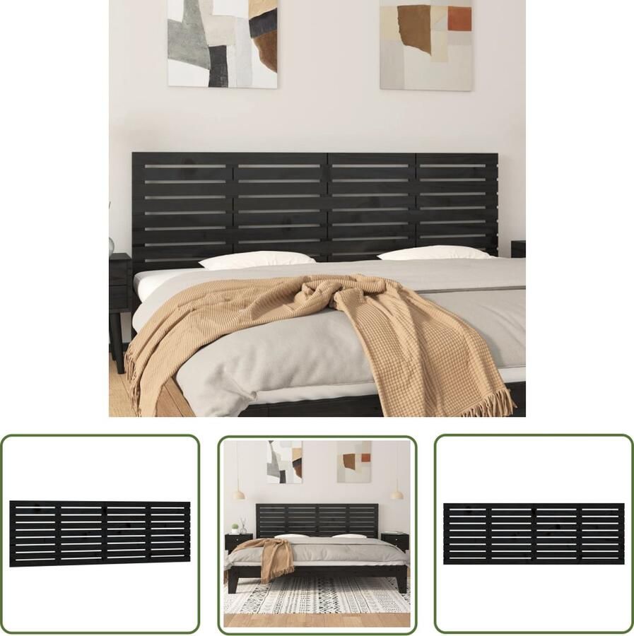 The Living Store Wandhoofdbord Classico Massief grenenhout 186 x 3 x 63 cm Zwart Wandhoofdbord Hoofdbord Hoofddekking Slaapkamersdecoratie Hout