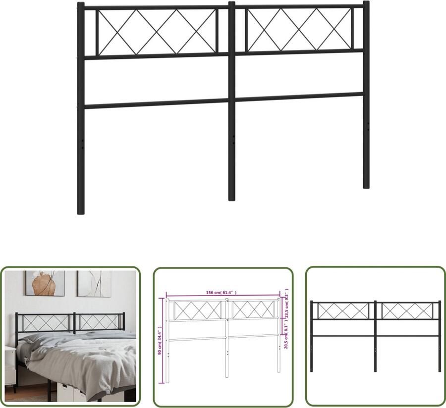 The Living Store Hoofdbord Zwarte metalen constructie Stevige poten Comfortabele ondersteuning Hoofdbord Hoofdbekleding Beddecoratie Metalen Hoofdbord Zwart Hoofdbord - Foto 2