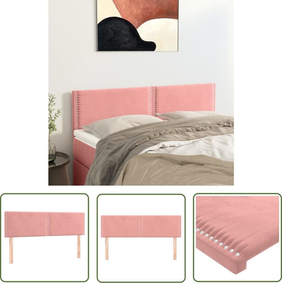 The Living Store Hoofdbord Gestoffeerd Verstelbare Hoogte Zacht Fluweel Stevige Poten Comfortabele Ondersteuning Elegant Ontwerp Roze 144x5x78 88cm 2x hoofdeind Hoofd Bord Hoofdkussen Beddecoratie Velvet Roze