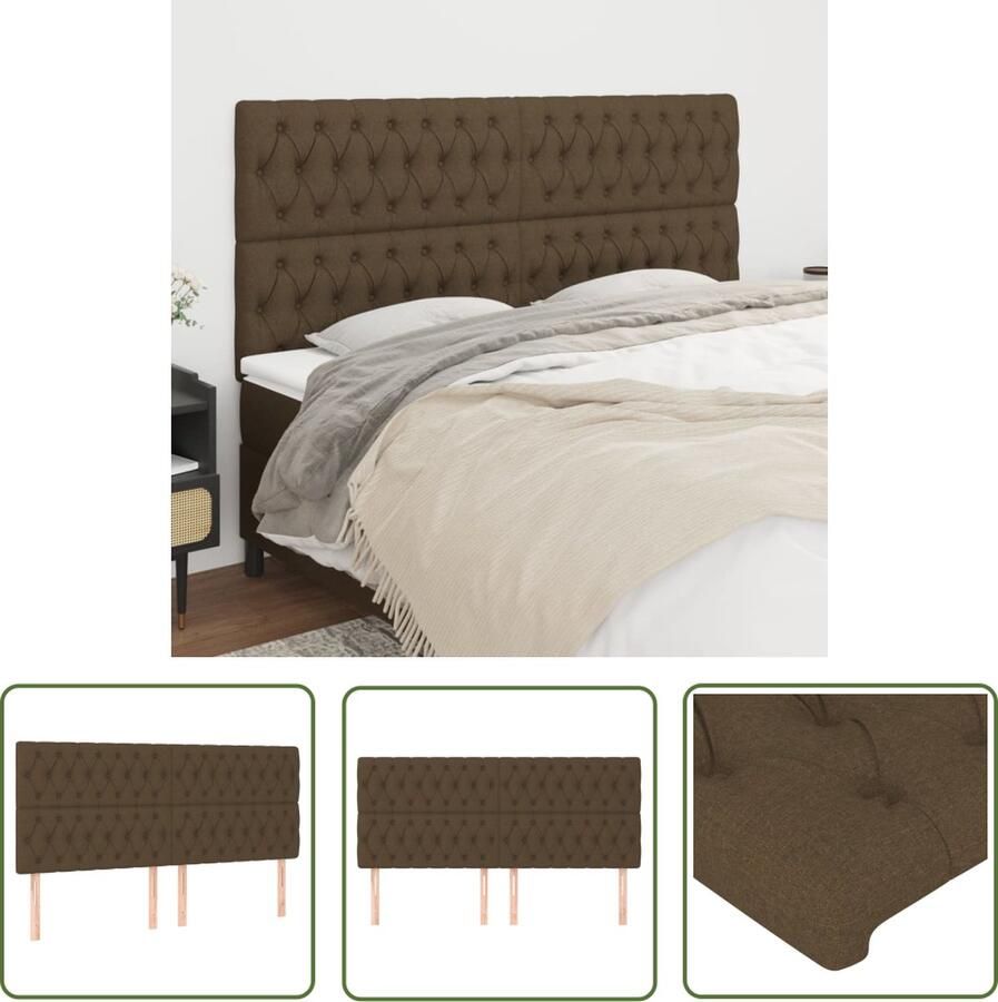 The Living Store Hoofdborden 4 st 90x7x78 88 cm stof donkerbruin Hoofd Bord Hoofdborden Beddecoratie Bedroom Decor Stoffen Hoofdbord