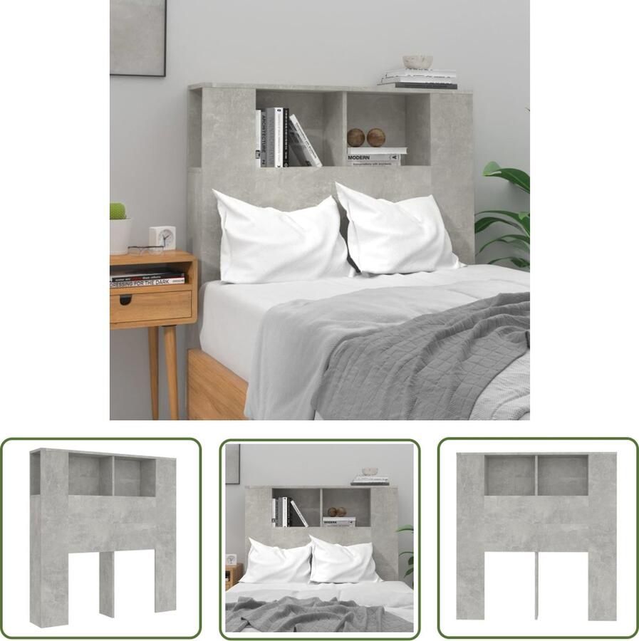 The Living Store Hoofdbordkast Betongrijs 100 x 18.5 x 104.5 cm Wandmontage Hoofd Bord Hoofdkast Bedbank Slaapkamer Meubels Beton Grijs