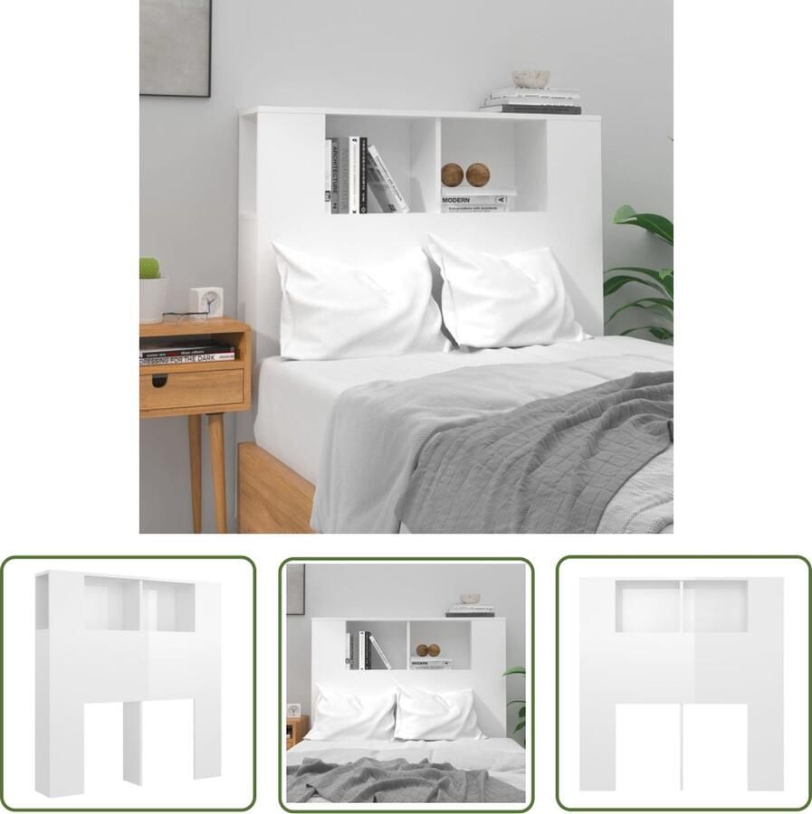 The Living Store Wandhoofdbordkast Hoogglans Wit 100x18.5x104.5 cm Hoofd Bord Hoofdkast Wand Headboard Slaapkamer Meubels Houten Hoofdbord