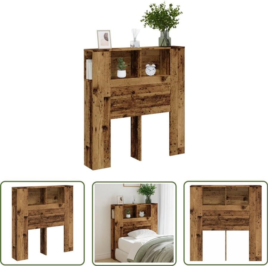 The Living Store Hoofdbordkast 100x19x104 5 cm bewerkt hout oud houtkleurig Hoofdbordkast Slaapkamermeubilair Houten Hoofdbord Opbergoplossing Vintage Design