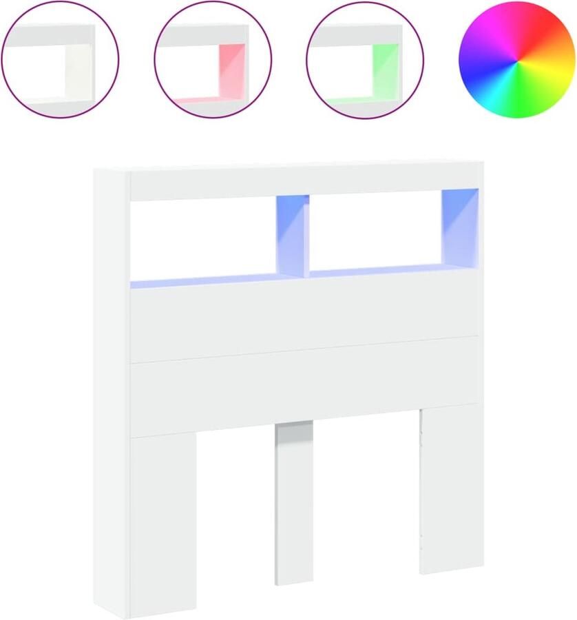 The Living Store Hoofdbordkast LED 100 x 17 x 102 cm Trendy RGB Verlichting White Wood Bed Headboard Shelf Hoofdbord Led Verlichting Bedstede Bedroom Furniture Slaapkamersdecoratie - Foto 2