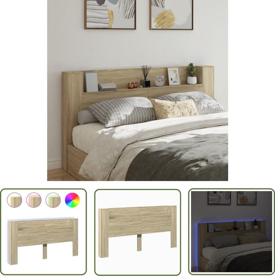 The Living Store Hoofdbordkast met LED 200x16 5x103 5 cm sonoma eikenkleurig Hoofdbord Led Verlichting Bedroom Furniture Houten Hoofdbord Headboard