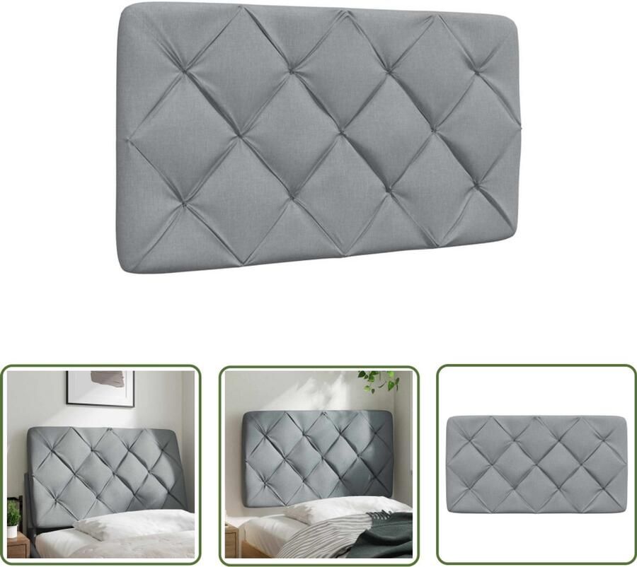 The Living Store Hoofdbordkussen 90 cm stof lichtgrijs Hoofdbordkussen Hoofd Kussen Led Verlichting Kapitonnerd Hoofdbord