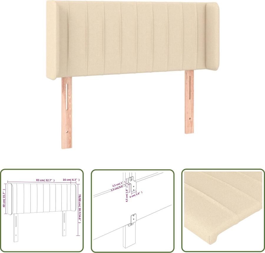 The Living Store Hoofdbord met randen 83x16x78 88 cm stof crèmekleurig Hoofd Bord Hoofdkussen Beddecoratie Bedroom Furniture Slaapkamers