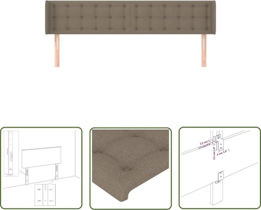 The Living Store Hoofdeind Bed taupe 163x16x78 88 cm verstelbare hoogte duurzaam materiaal stevige poten Hoofd Bord Hoofdeinde Beddecoratie Slaapkamers Taupecleur - Foto 2