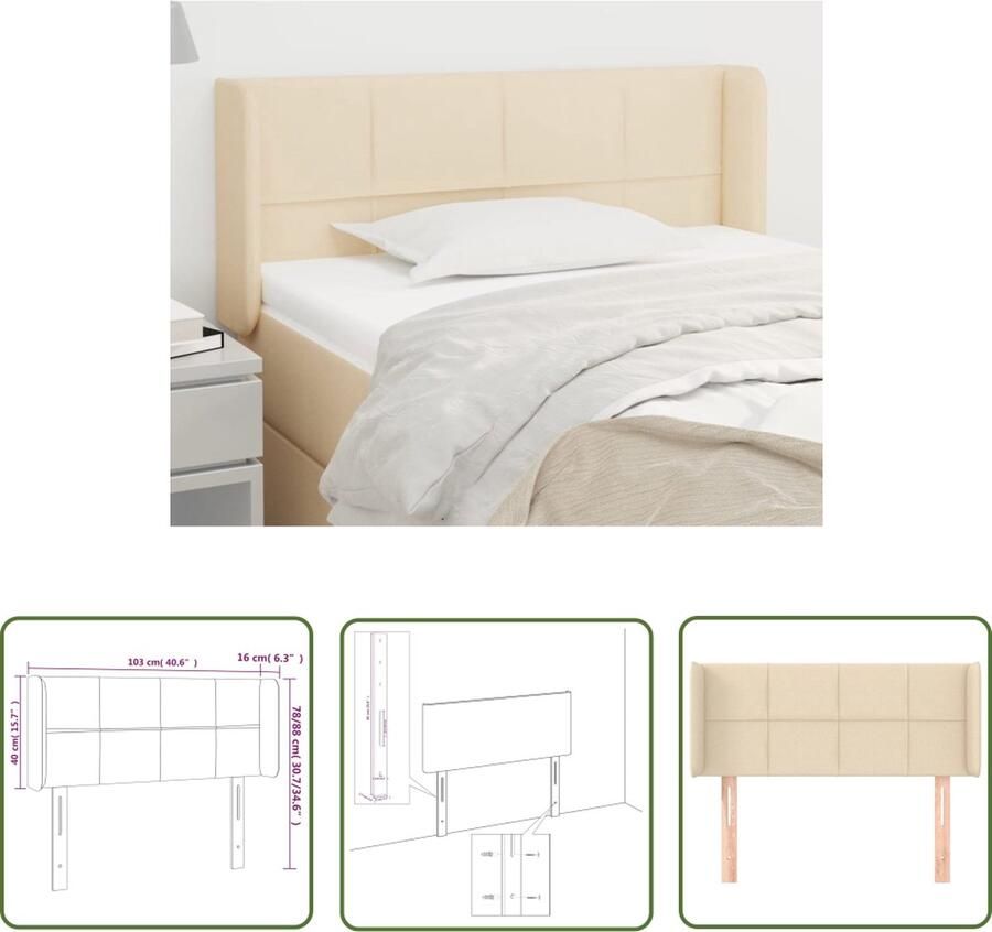 The Living Store Hoofdeind Bedombouw 103 x 16 x 78 88 cm (B x D x H) Crème stof Houten poten Verstelbaar Hoofd Bord Hoofdkussen Beddecoratie Bedroom Decor Stoffen Hoofdbord - Foto 2