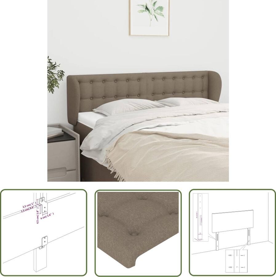 The Living Store Hoofdeind Bedombouw 147 x 23 x 78 88 cm Duurzaam en comfortabel Hoofd Bord Hoofdkussen Beddecoratie Stoffen Headboard Beige Meubels - Foto 2