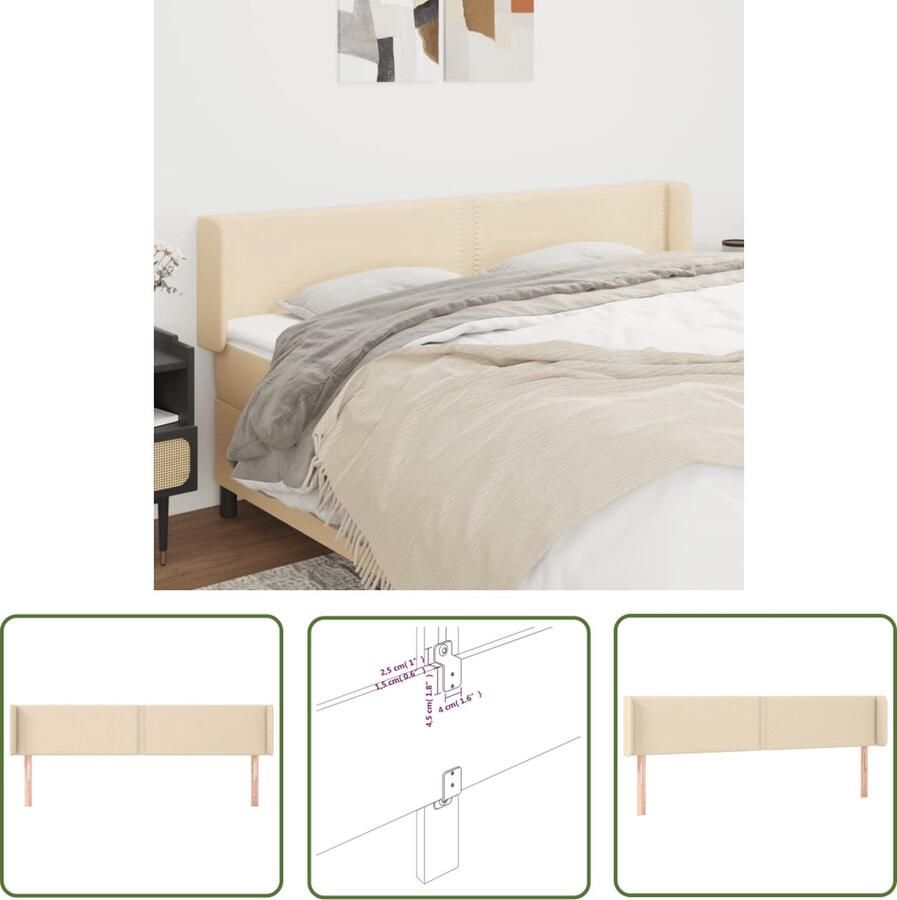 The Living Store Hoofdbord met randen 163x16x78 88 cm stof crèmekleurig Hoofd Bord Hoofdkussen Beddecoratie Bedroom Decor Slaapkamervloeren