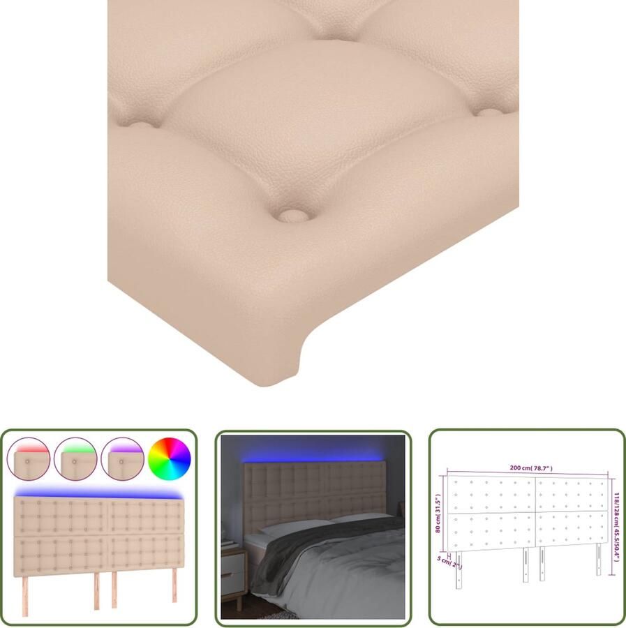 The Living Store Hoofdeind Cappuccino Kunstleer 200x5x118 128 cm Verstelbaar LED-verlichting USB Hoofd Bord Led Hoofdbord Kapstok Bedroom Decor Slaapkamersdecoratie - Foto 2