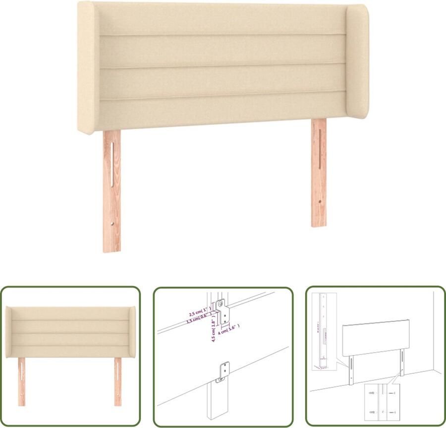 The Living Store Hoofdeind Crème Stof 103 x 16 x 78 88 cm Trendy design Duurzaam materiaal Verstelbare hoogte Stevige poten Comfortabele ondersteuning Hoofd Bord Hoofdkussen Beddecoratie Stoffen Hoofdbord Creme Kleur - Foto 2