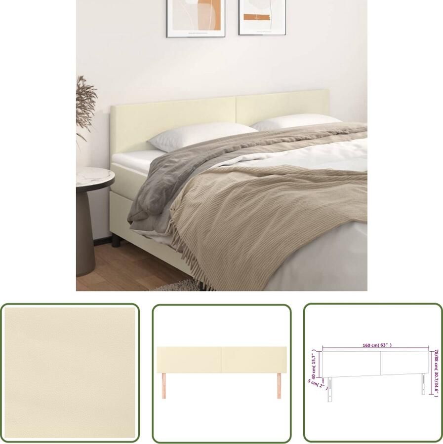 The Living Store Hoofdeind Hoofdbord Kunstleer Verstelbare Hoogte Stevige Poten Comfortabele Ondersteuning Crème 160 x 5 x 78 88 cm