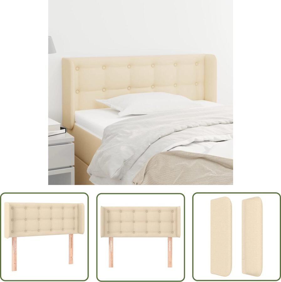 The Living Store Hoofdbord met randen 83x16x78 88 cm stof crèmekleurig Hoofd Bord Hoofdbord Beddecoratie Stoffen Hoofdbord Creme Kleur