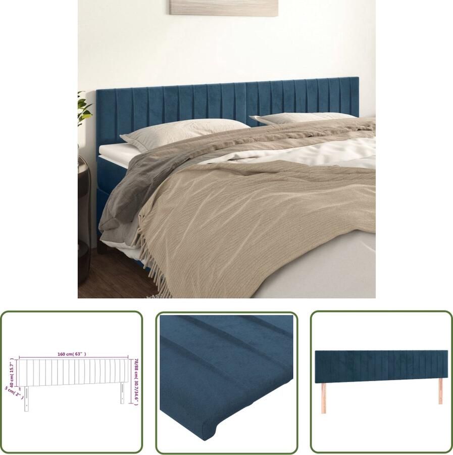 The Living Store Hoofdeind Klassiek Hoofdbord voor Bedframe 160x5x78 88 cm Donkerblauw Fluweel Hoofd Bord Beddecoratie Hoofdkussen Velvet Blauw - Foto 2