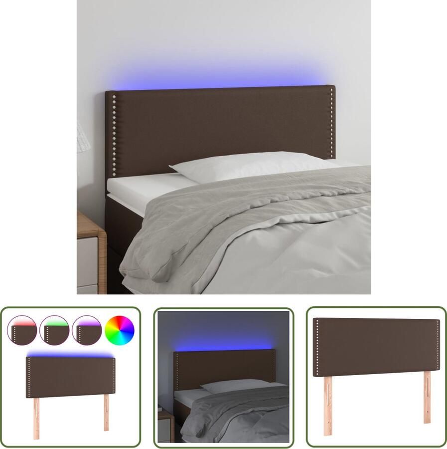 The Living Store Hoofdeind LED strip Bruin 100 x 5 x 78 88 cm Verstelbaar Hoofd Bord Led Headboard Bruine Hoofdbord Kunstleder Hoofdbord Adjustable Headboard