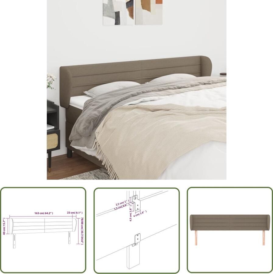 The Living Store Hoofdeind Taupe Hoofdbord 163x23x78 88cm Duurzaam Verstelbaar Hoofdboard Hoofdkussen Beddecoratie Slaapcomfort Stoffen Headboard - Foto 2