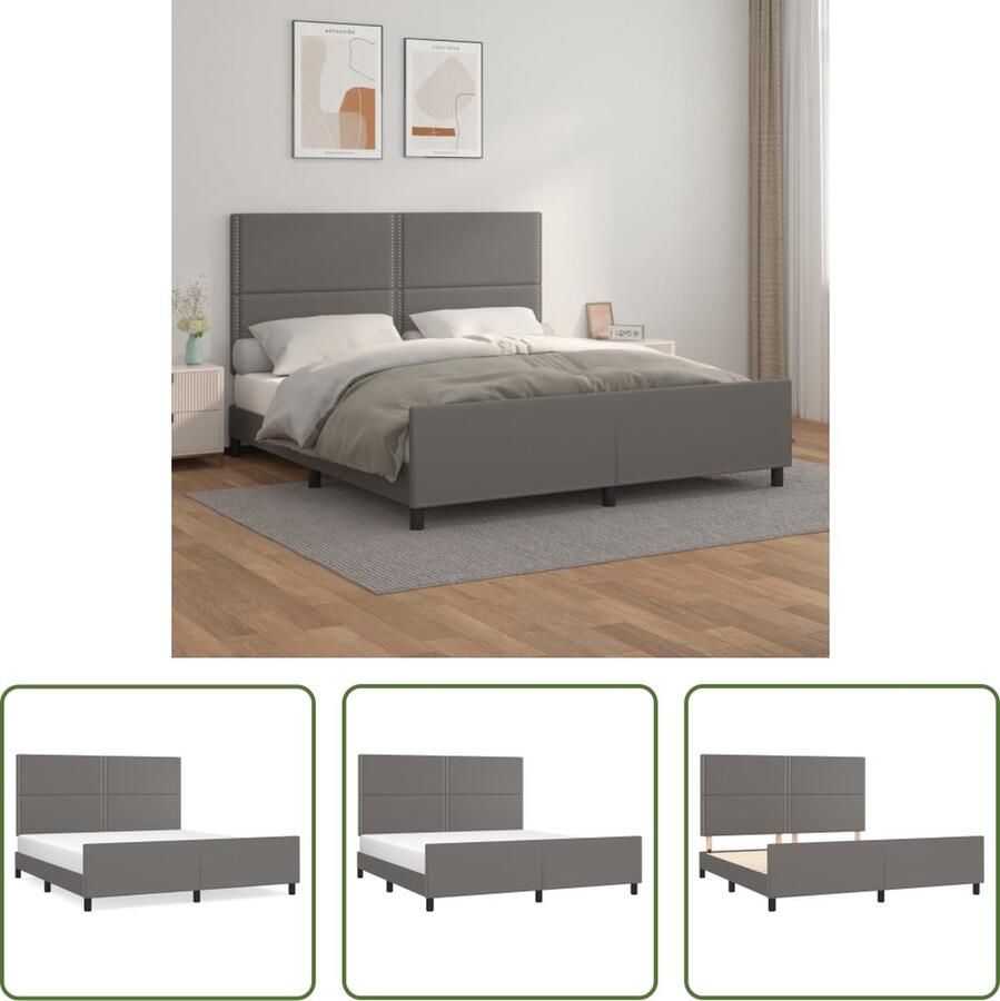 The Living Store Hoofdeinde Gray Kunstleer Bedframe Verstelbare Hoogte Multiplex Lattenbodem 203 x 166 x 118 128 cm Bed Frame Hoofdeinde Kunstleder Bed Tweepersoons Bed Boxspring