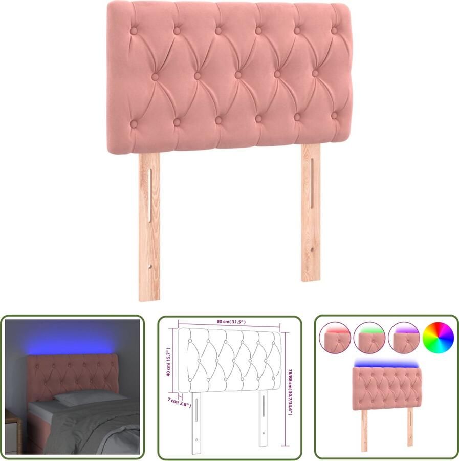 The Living Store Hoofdeinde LED-strip Roze 80 x 7 x 78 88 cm Zacht fluweel Hoofd Bord Led Hoofdbord Roze Velvet Hoofdbord Met Led Verlichting - Foto 2