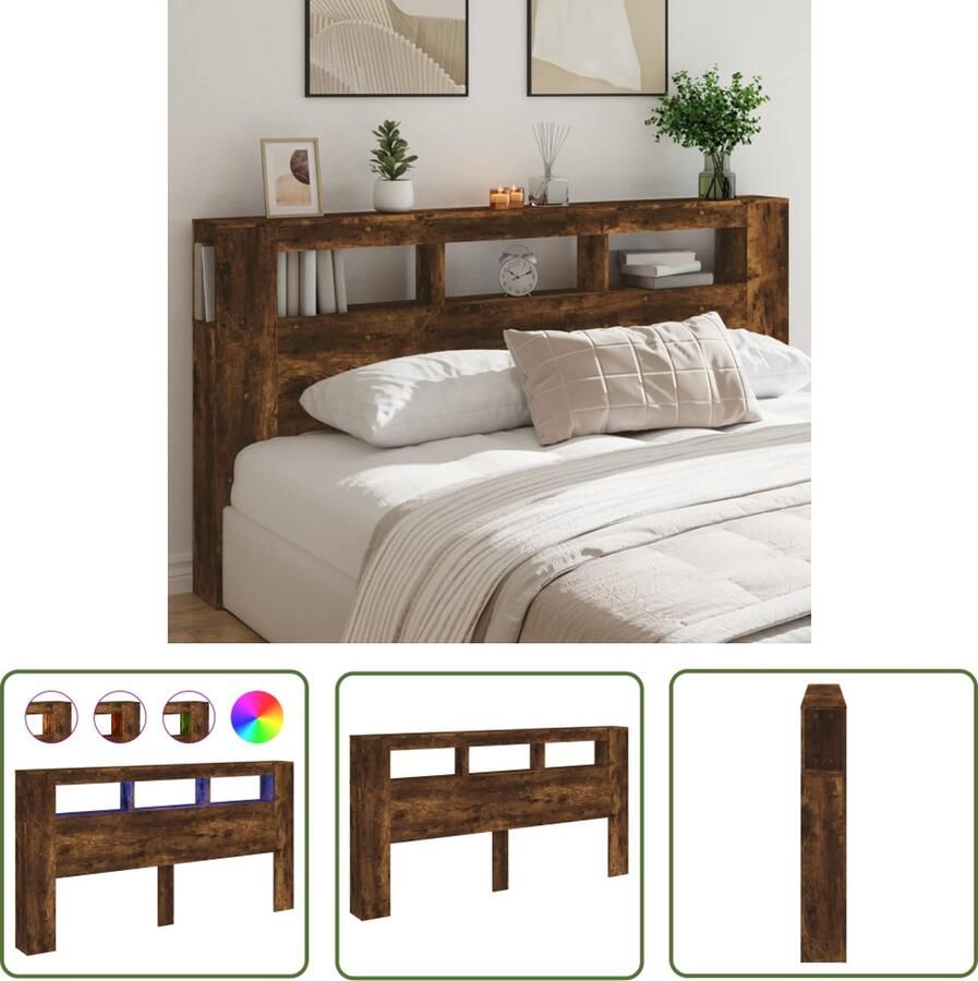 The Living Store Hoofdeinde met LED 200x18 5x103 5 cm bewerkt hout gerookt eiken Hoofd Bord Led Hoofdbord Houten Hoofdbord Bruine Hoofdbord Met Lampjes
