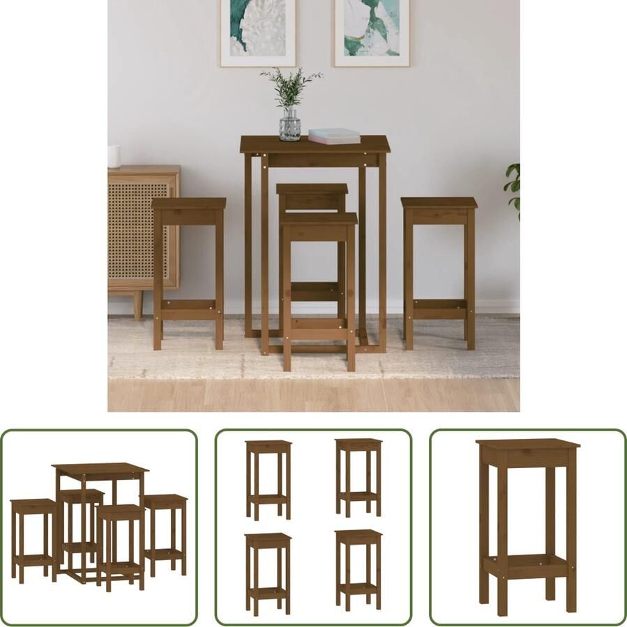 The Living Store Houten Bartafel Grenenhout 80 x 80 x 110 cm Honingbruin