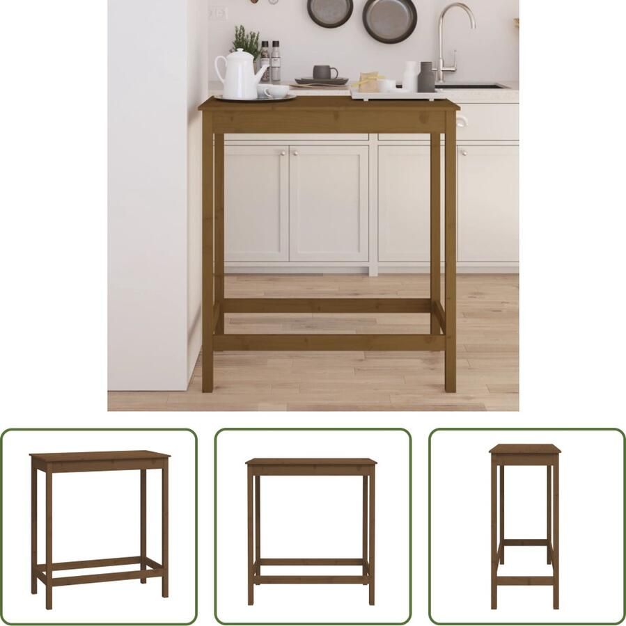 The Living Store Houten bartafel Massief grenenhout 100 x 50 x 110 cm Honingbruin - Foto 2