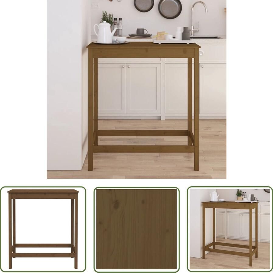 The Living Store Houten bartafel Massief grenenhout 100 x 50 x 110 cm Honingbruin - Foto 3