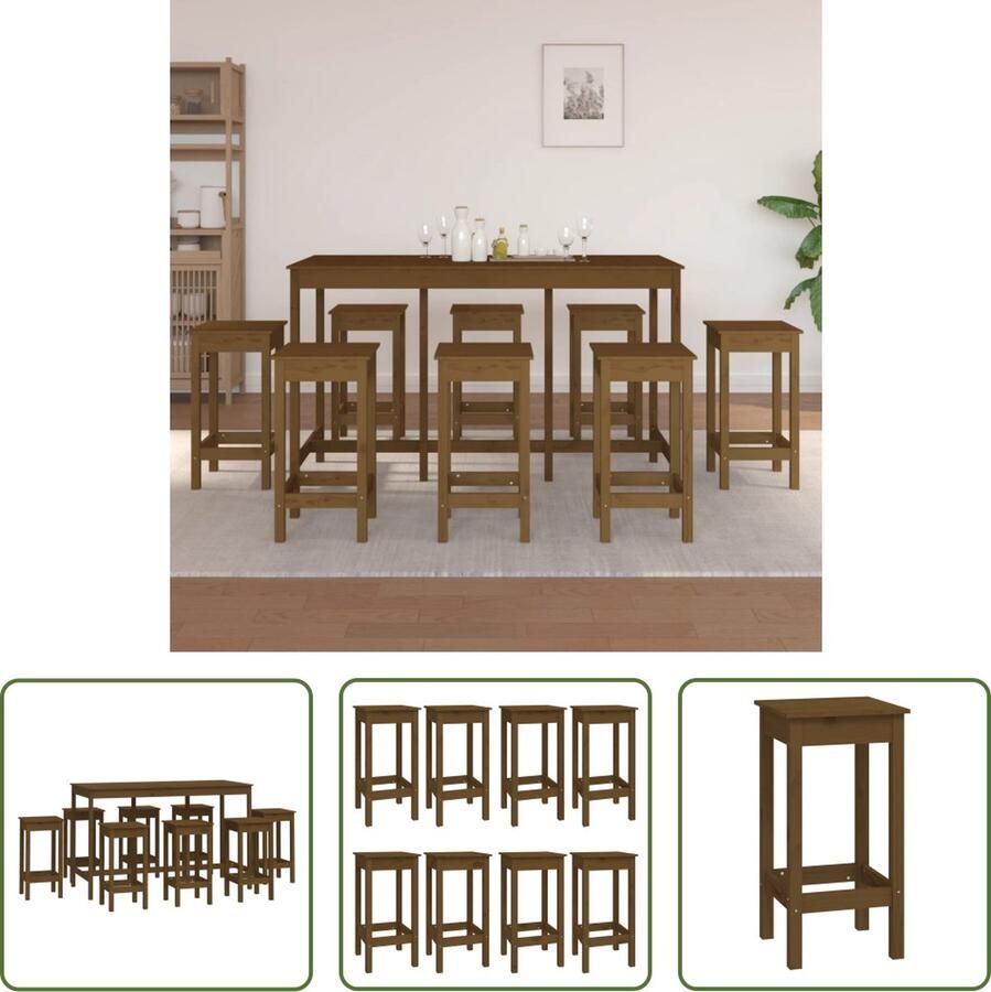 The Living Store 9-delige Barset massief grenenhout honingbruin Set tafel en stoelen
