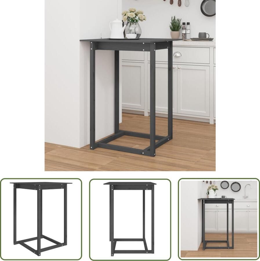 The Living Store Houten Bartafel Massief grenenhout 80 x 80 x 110 cm Grijs - Foto 2