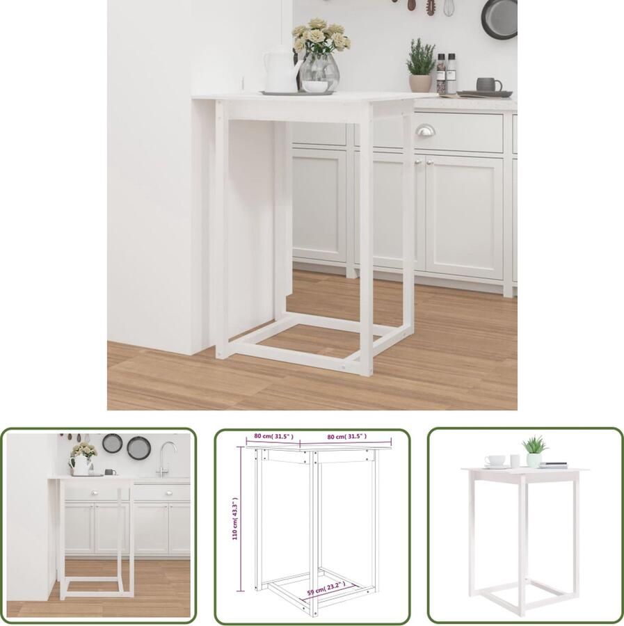 The Living Store Houten Bartafel Massief grenenhout 80 x 80 x 110 cm Wit Houten Bartafel Kopen Bistrotafel Cafetafel Vita Xl - Foto 2