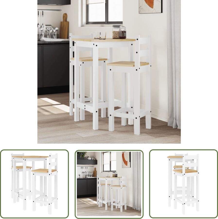 The Living Store Houten Bartafel Set 57 x 57 x 101 cm Massief Grenenhout Wit Bartafel Houten Bartafel Barset Granenhouten Meubels Moderne Bartafel - Foto 3