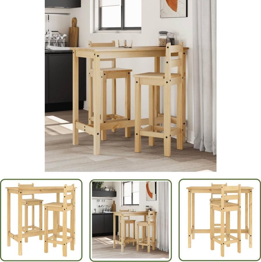 The Living Store Houten Bartafelset 112 x 57 x 101 cm Massief grenenhout met wasafwerking Bartafel Houten Bartafel Barset Eettafel Stoelen - Foto 3
