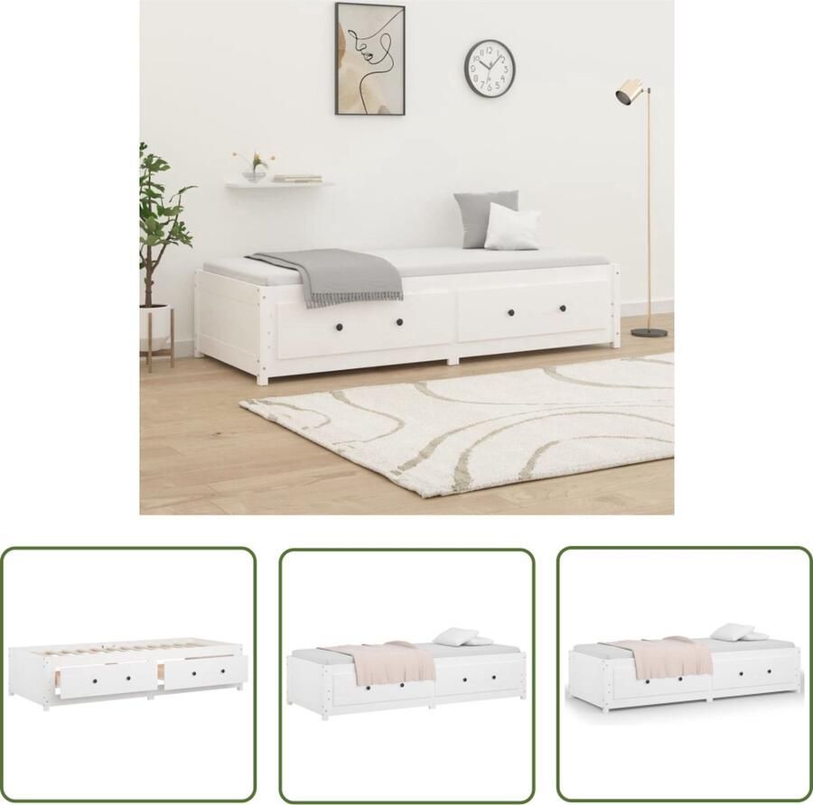 The Living Store Slaapbank 75x190 cm massief grenenhout wit Small Single Slaapbank Slaapbanken Bedbank Bed Bedframe Houten Bedframe Bedbodem Logeerbed Slaapmeubel Ledikant Bedbanken