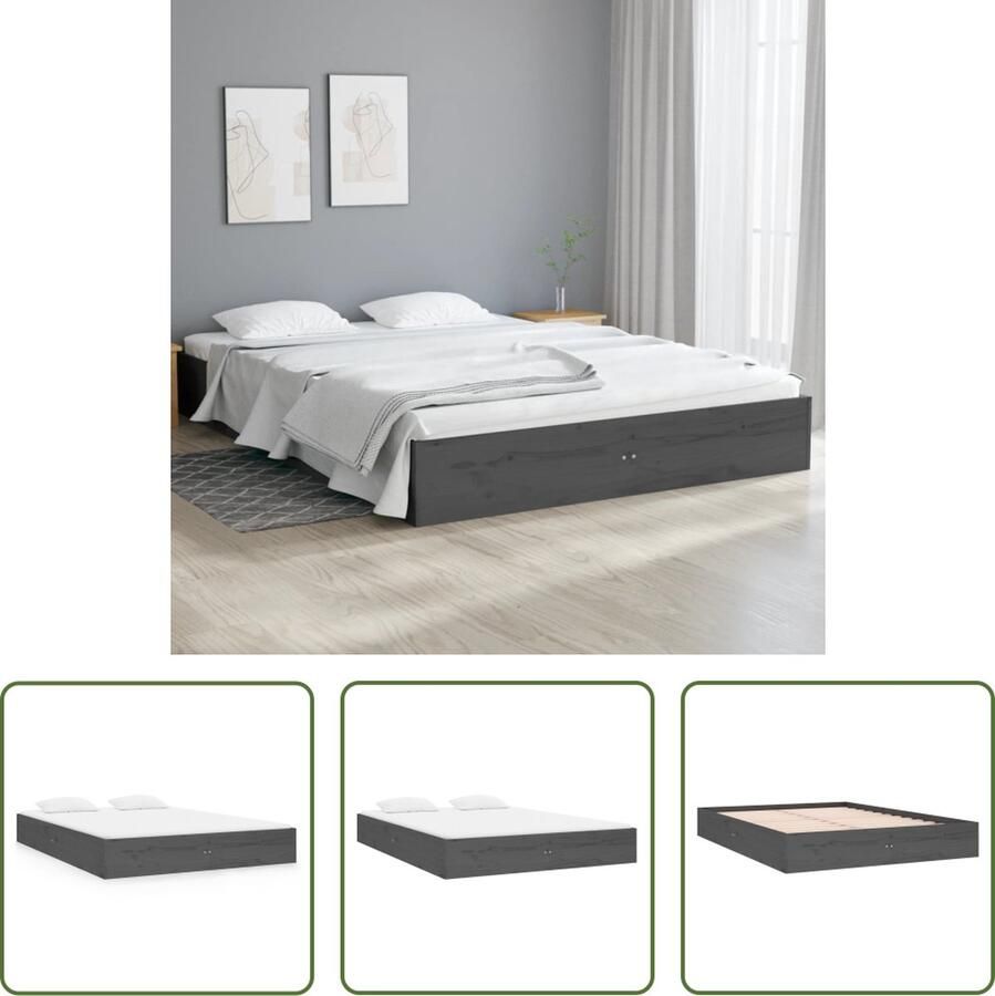 The Living Store Bedframe massief hout grijs 120x190 cm 4FT Small Double Bedframe Bedframes Bed Bedbodem Ledikant Bed Frame Massief Houten Bedframe Slaapmeubel Tweepersoonsbed Bedden Bedbodems - Foto 2