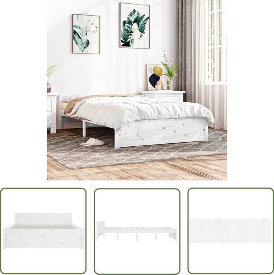 VidaXL The Living Store Houten Bedframe 120 x 190 cm Wit Stabiel en Comfortabel