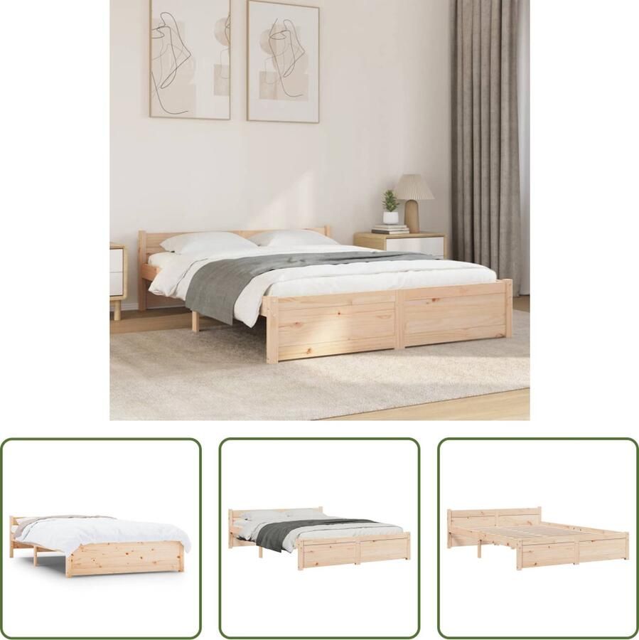 The Living Store Houten Bedframe 140 x 200 cm Massief Grenenhout Stabiel Comfortabel Houten Bedframe Massief Grenenhout Bedframe 140x200 Stabiel Bedframe Comfortabele Hoofdbord - Foto 2