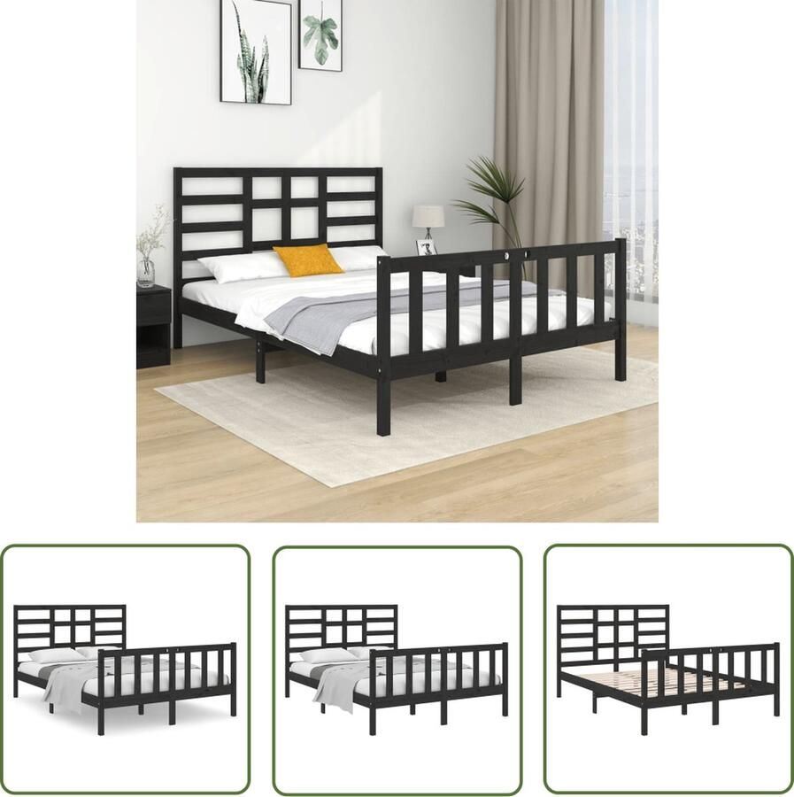 The Living Store Bedframe massief hout zwart 120x190 cm 4FT Small Double Bedframe Bedframes Bed Bedbodem Ledikant Bed Frame Massief Houten Bedframe Slaapmeubel Tweepersoonsbed Bedden Bedbodems - Foto 3