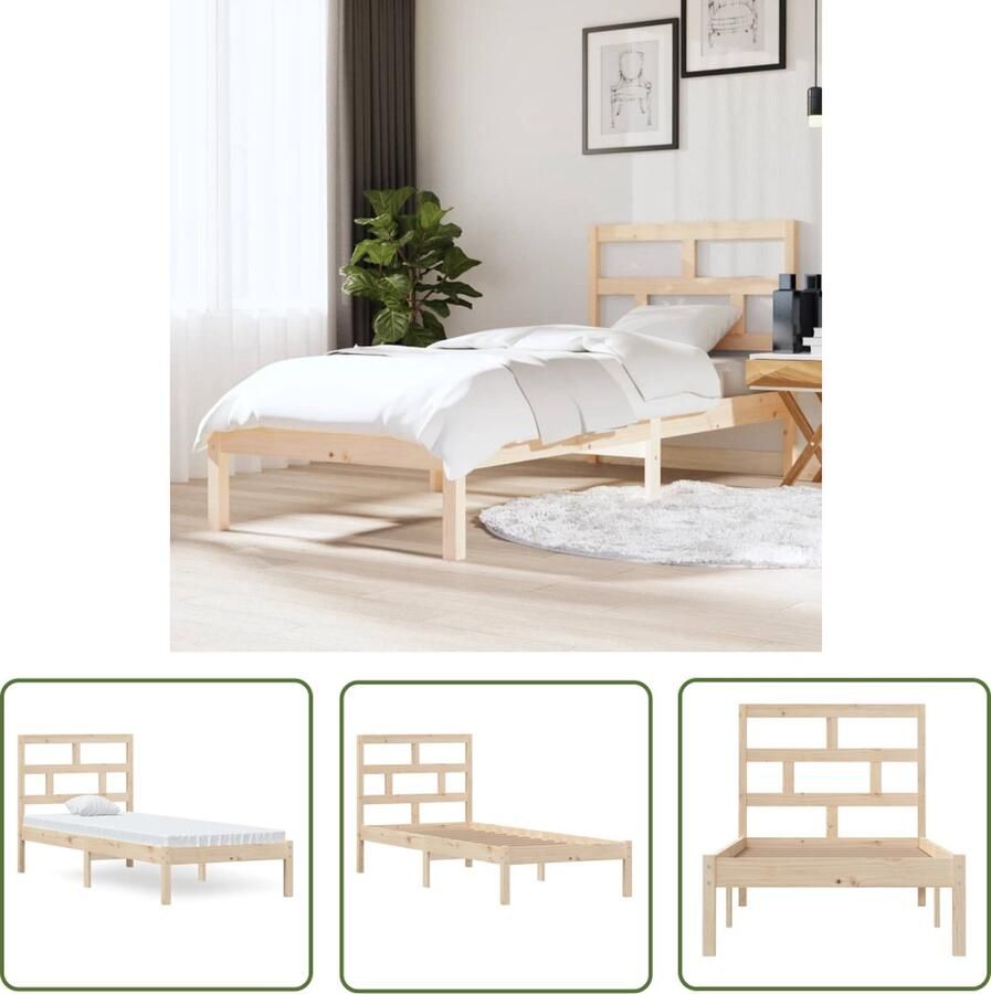 The Living Store Houten Bedframe 195.5 x 81 x 100 cm Massief Grenenhout Multiplex Lattenbodem 75 x 190 cm Massief Houten Bed Frame Houten Bed Grenenhout Bed Enkel Bed Tweepersoons Bed