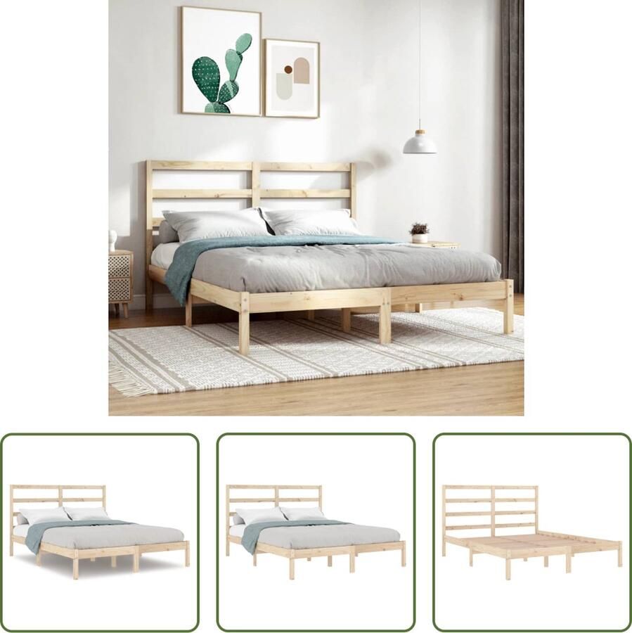 The Living Store Houten Bedframe 205.5 x 126 x 100 cm Massief grenenhout Inclusief hoofdeind Geschikt voor 120 x 200 cm matras Montage vereist Houten Bedframe Massief Grenenhout Bedframe 120x200 Hoofdeinde Tweepersoonsbed - Foto 3