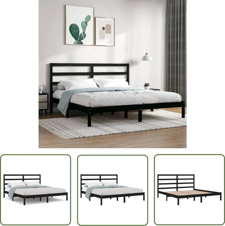 The Living Store Bedframe massief hout zwart 180x200 cm 6FT Super King Bedframe Bedframes Bed Bedbodem Ledikant Bed Frame Massief Houten Bedframe Slaapmeubel Tweepersoonsbed Bedden Bedbodems - Foto 3