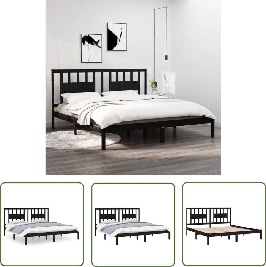 The Living Store Bedframe massief hout zwart 180x200 cm 6FT Super King Bedframe Bedframes Tweepersoonsbed Bed Bedombouw Dubbel Bed Frame Bed Frame Ledikant Houten Bedframe Tweepersoonsbedden - Foto 3