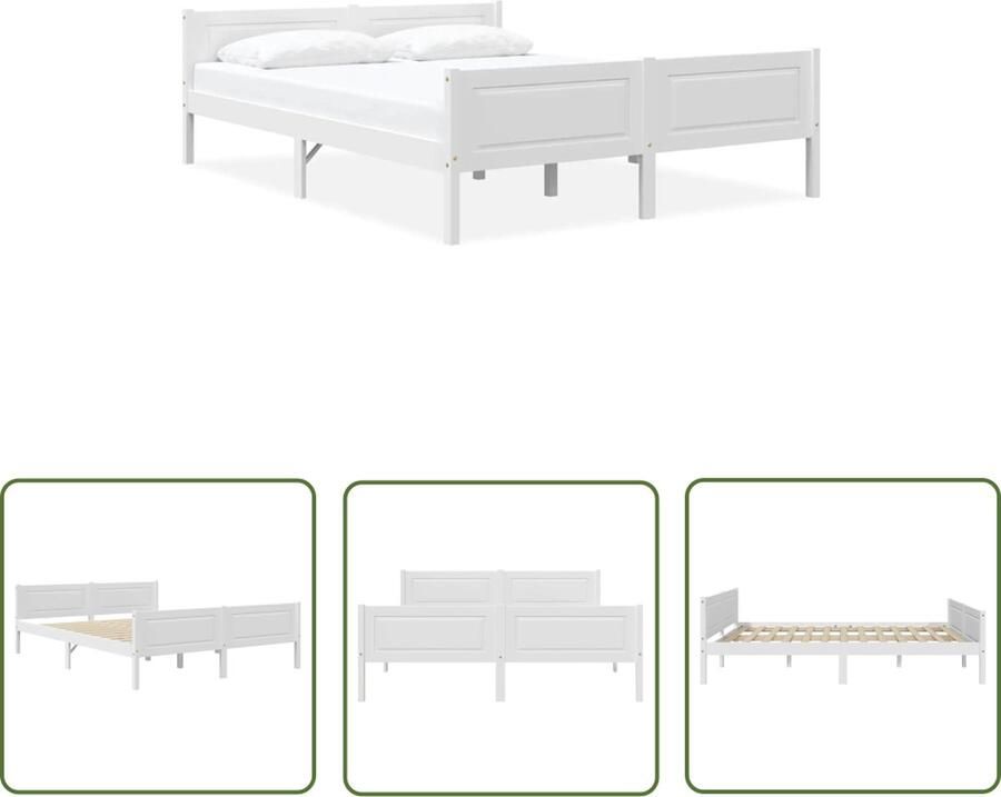 The Living Store Houten bedframe 206 x 126 x 63 cm wit massief grenenhout en multiplex geschikt voor 120 x 200 cm matras montage vereist Houten Bed Frame Massief Grenenhout Bed Wit Bed Frame Bed Frame 120x200 Tweepersoons Bed