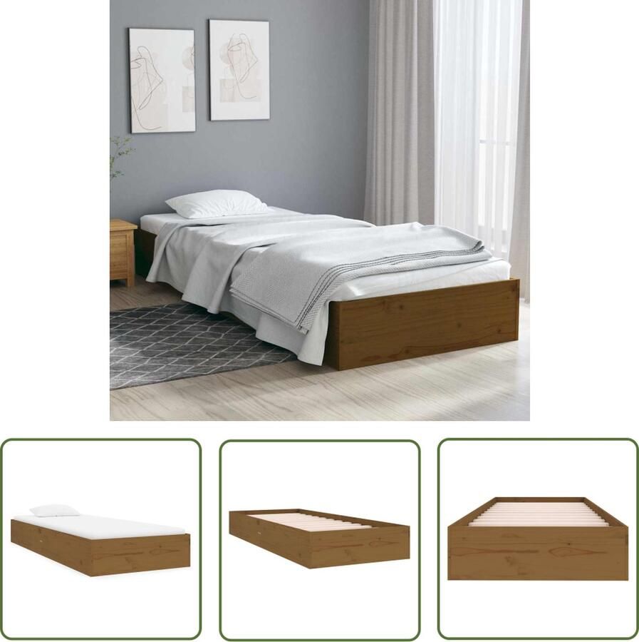 The Living Store Bedframe massief hout honingbruin 75x190 cm 2FT6 Small Single Bedframe Bedframes Bed Bedbodem Ledikant Bed Frame Massief Houten Bedframe Slaapmeubel Eenpersoonsbed Bedden Bedbodems - Foto 2