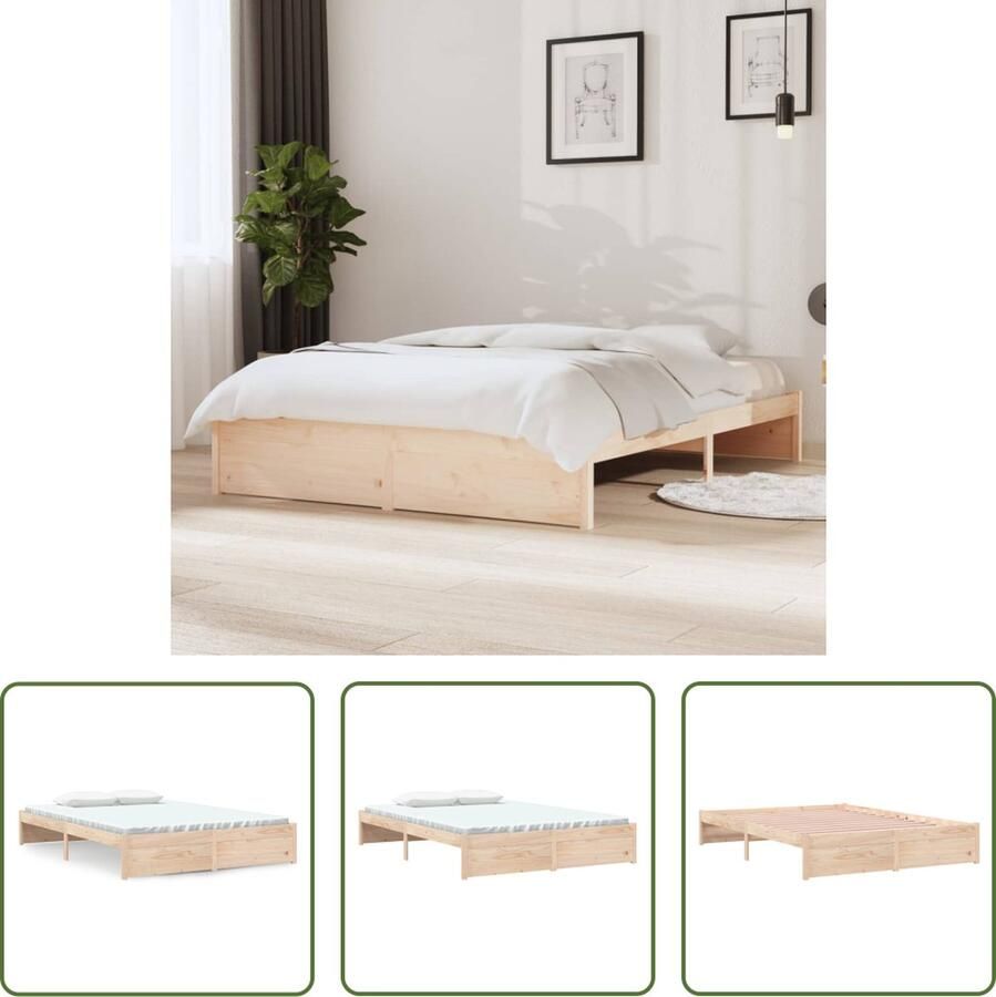 The Living Store Bedframe massief hout 140x200 cm Bedframe Bedframes Bed Bedbodem Ledikant Bed Frame Massief Houten Bedframe Slaapmeubel Tweepersoonsbed Bedden Bedbodems - Foto 2